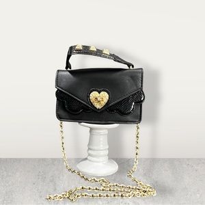 Betsey Johnson Crossbody Purse, Black w/ Angel Wing Heart Clasp